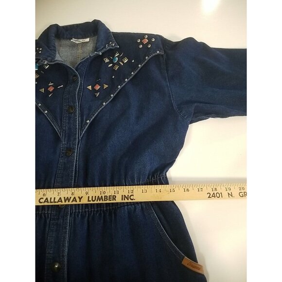 Dreams Vintage Women's Jumpsuit Size L Denim Studded Snap Elastic Playsuit Rompe - Picture 13 of 16